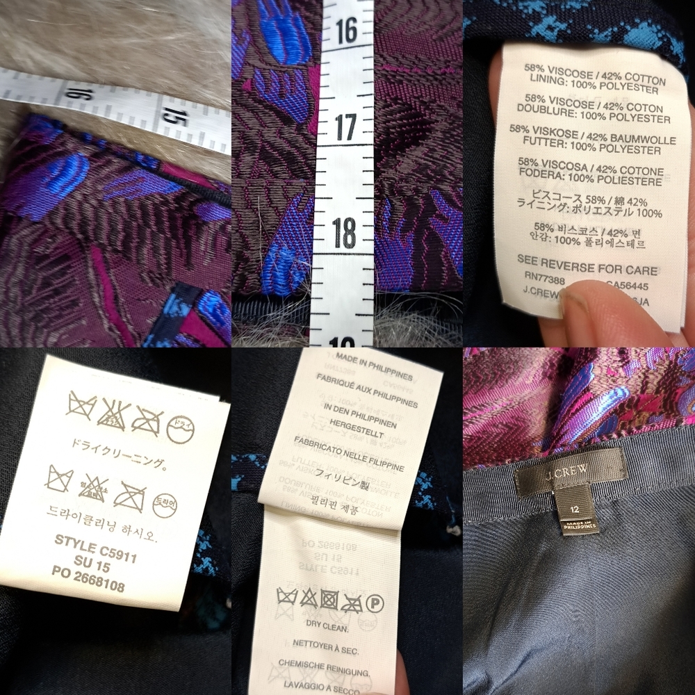 J.Crew • Vibrant GORGEOUS Floral Jacquard Neon Purple Blue Mini Pencil Skirt 12 - Picture 9 of 17